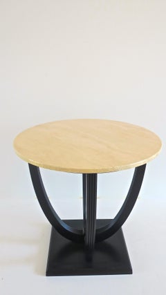 Round Deco Coffee Table Black Laquered from Excelsior Hotel Gallia, 1932