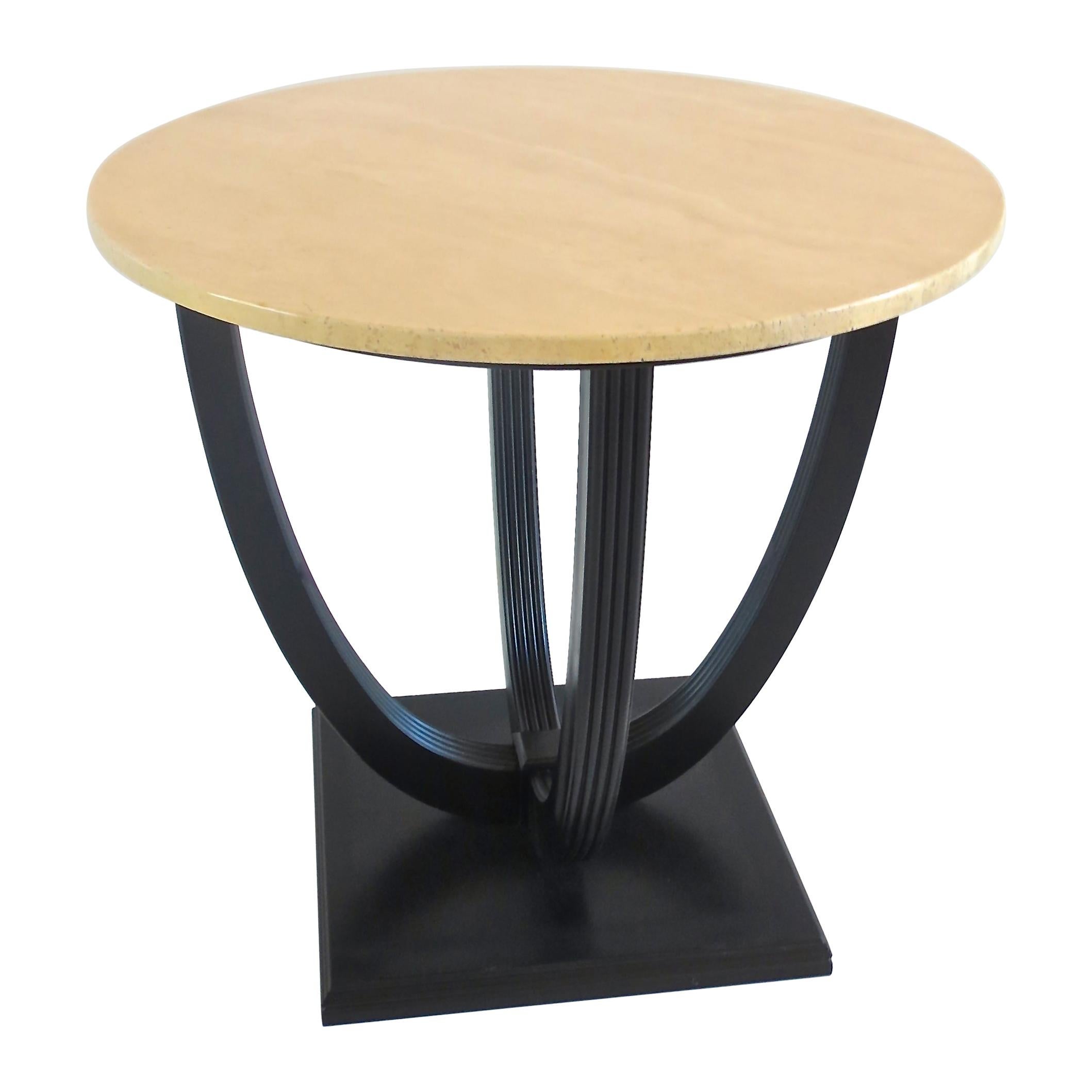 Round Deco Coffee Table Black Laquered from Excelsior Hotel Gallia, 1932