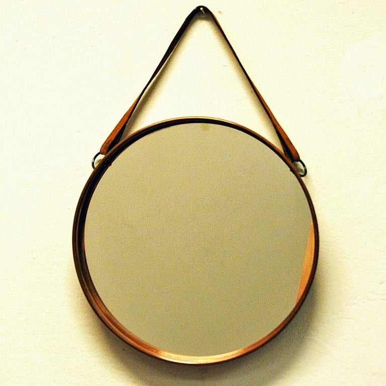 Round Decorative vintage Copper Frame Mirror Scandinavian 1960s at 1stDibs
