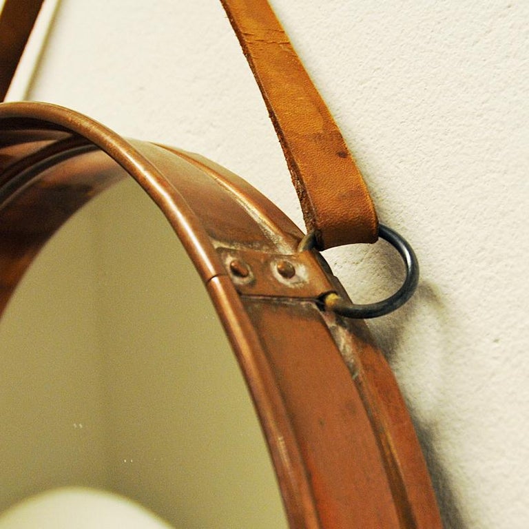 Round Decorative vintage Copper Frame Mirror Scandinavian 1960s at 1stDibs