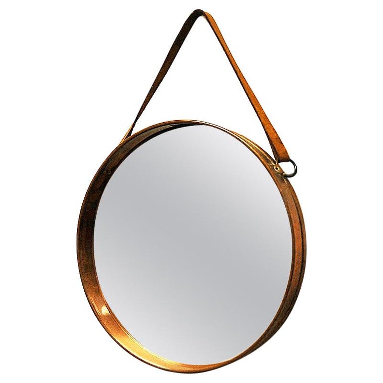 Round Decorative vintage Copper Frame Mirror Scandinavian 1960s at 1stDibs