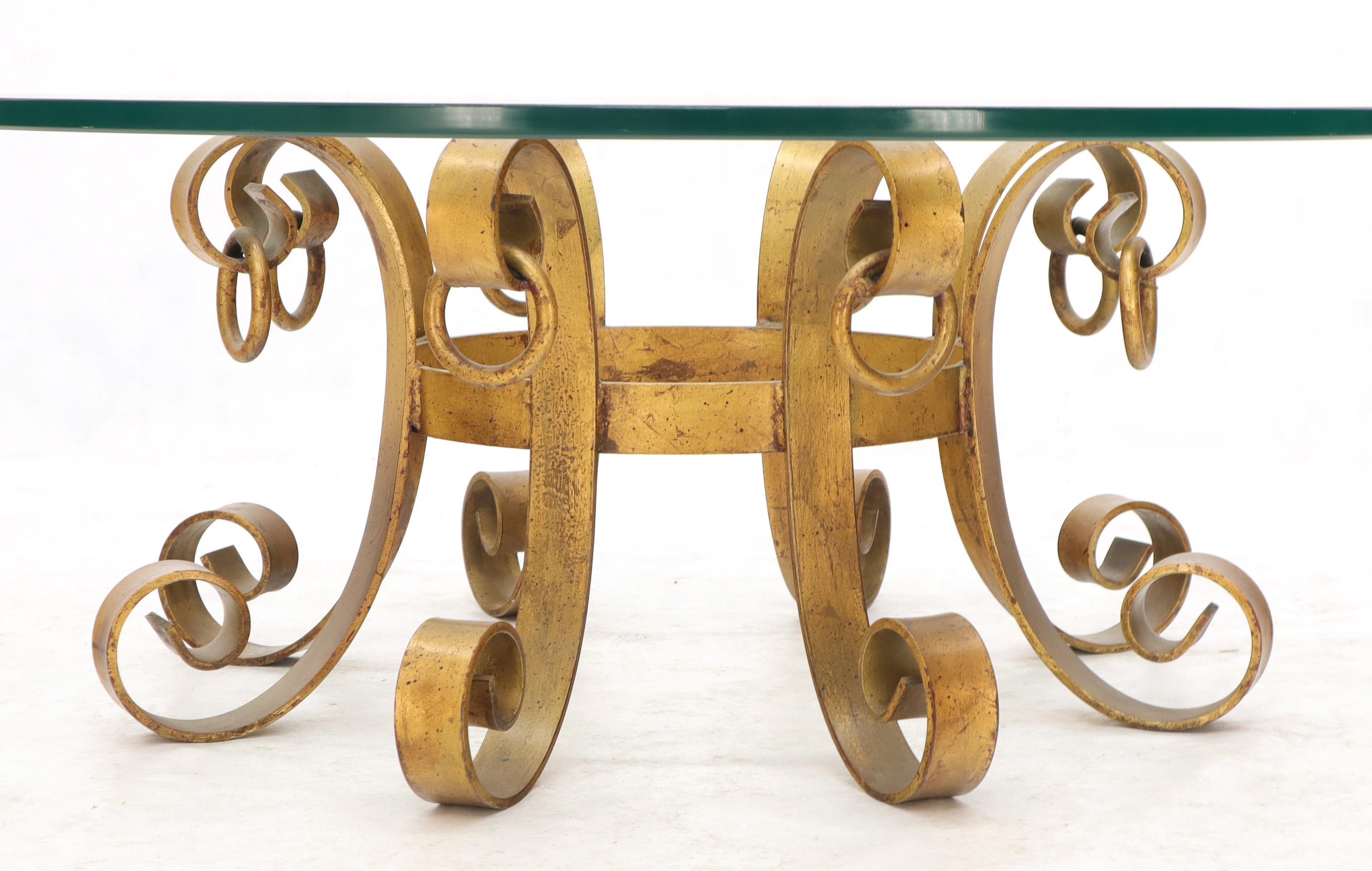 Round Decorative Gilt Wrought Iron Base Glass Top Sunburst Coffee Table MINT! For Sale 2