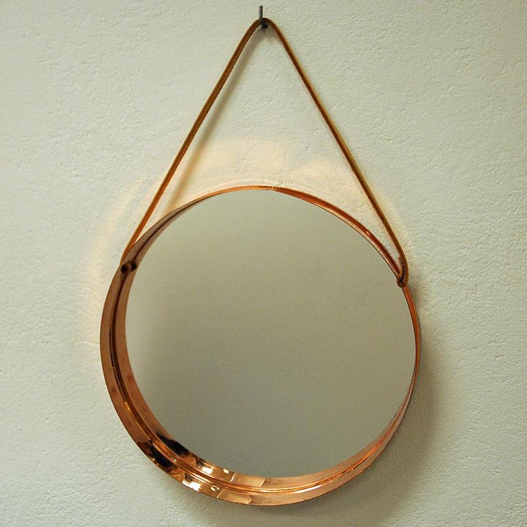 Round Decorative Mirror with Copper Frame, Scandinavian at 1stDibs copper frame mirror