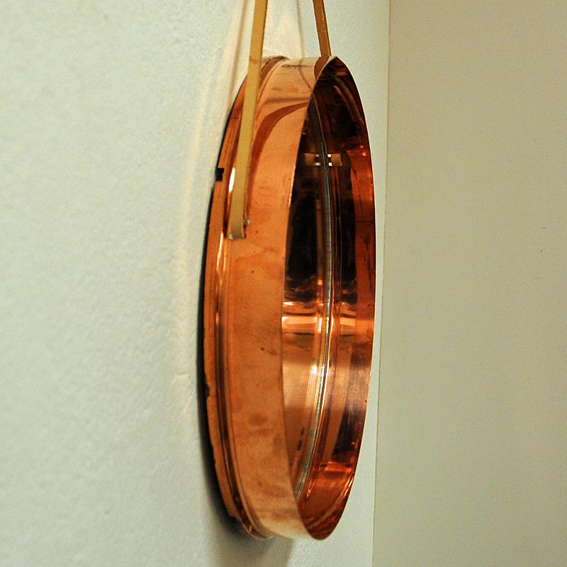 Mid-20th Century Round Decorative Mirror with Copper Frame, Scandinavian