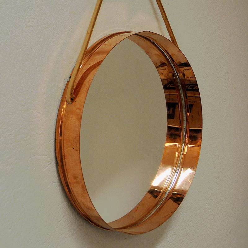 Round Decorative Mirror with Copper Frame, Scandinavian 1