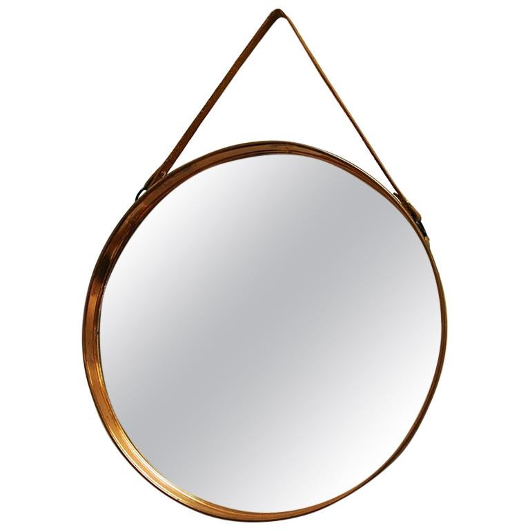 Round Decorative Mirror with Copper Frame 38 CmD - Scandinavian