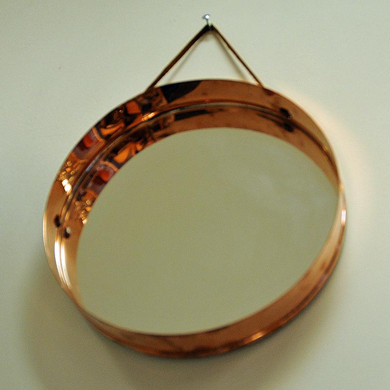 Scandinavian Modern Round Decorative Mirror with Copper Frame, Scandinavian