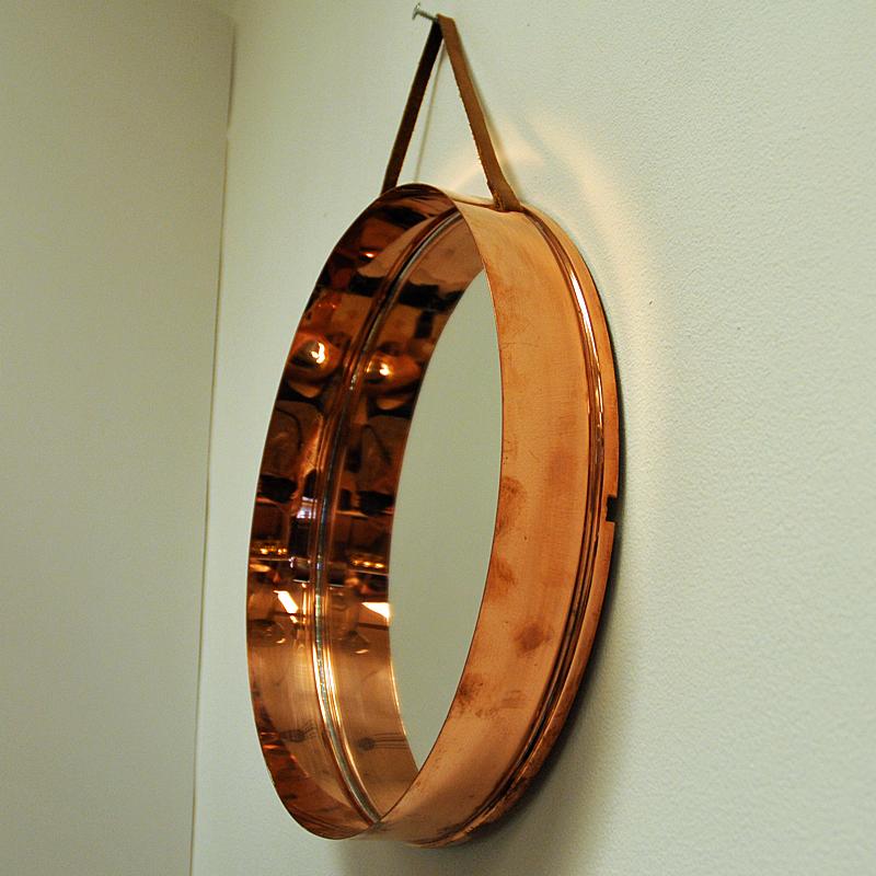 Round Decorative Mirror with Copper Frame, Scandinavian In Good Condition In Stockholm, SE