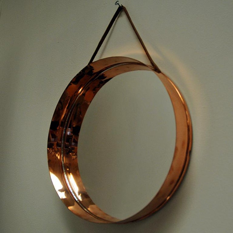 Round Decorative Mirror with Copper Frame, Scandinavian at 1stDibs