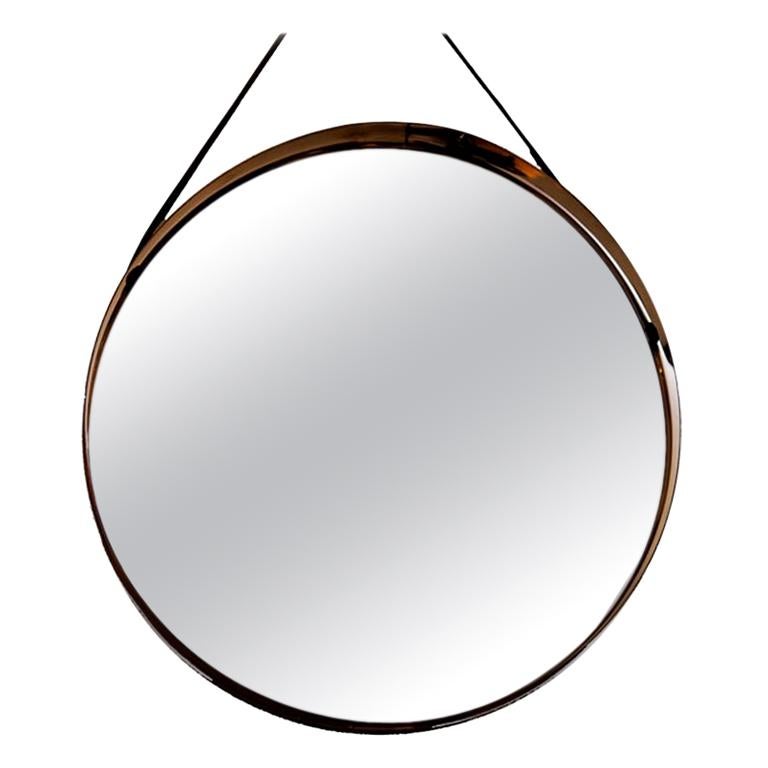 Round Decorative Mirror with Copper Frame, Scandinavian