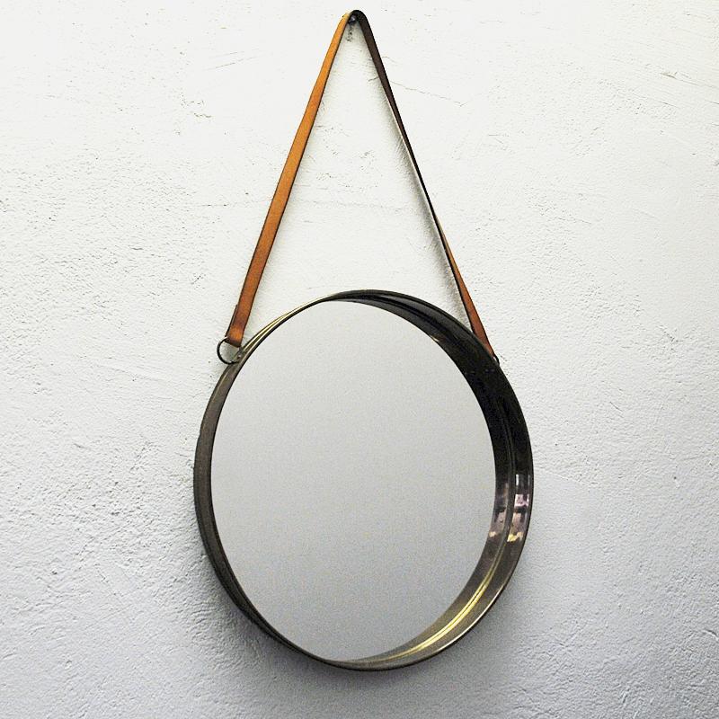Scandinavian Round decorative vintage brass mirror by Bror Moje Sweden 1960s