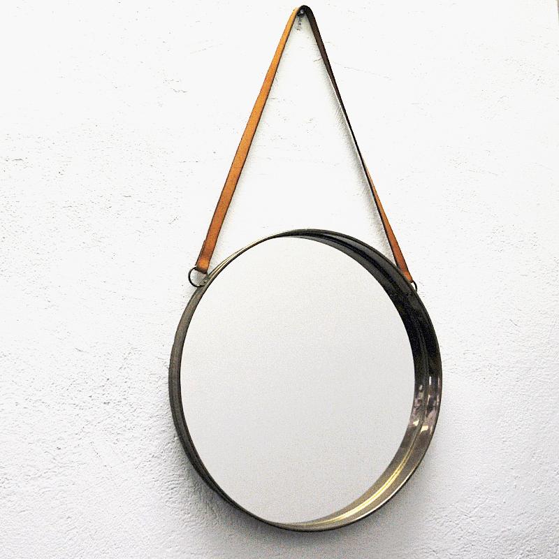 Polished Round decorative vintage brass mirror by Bror Moje Sweden 1960s