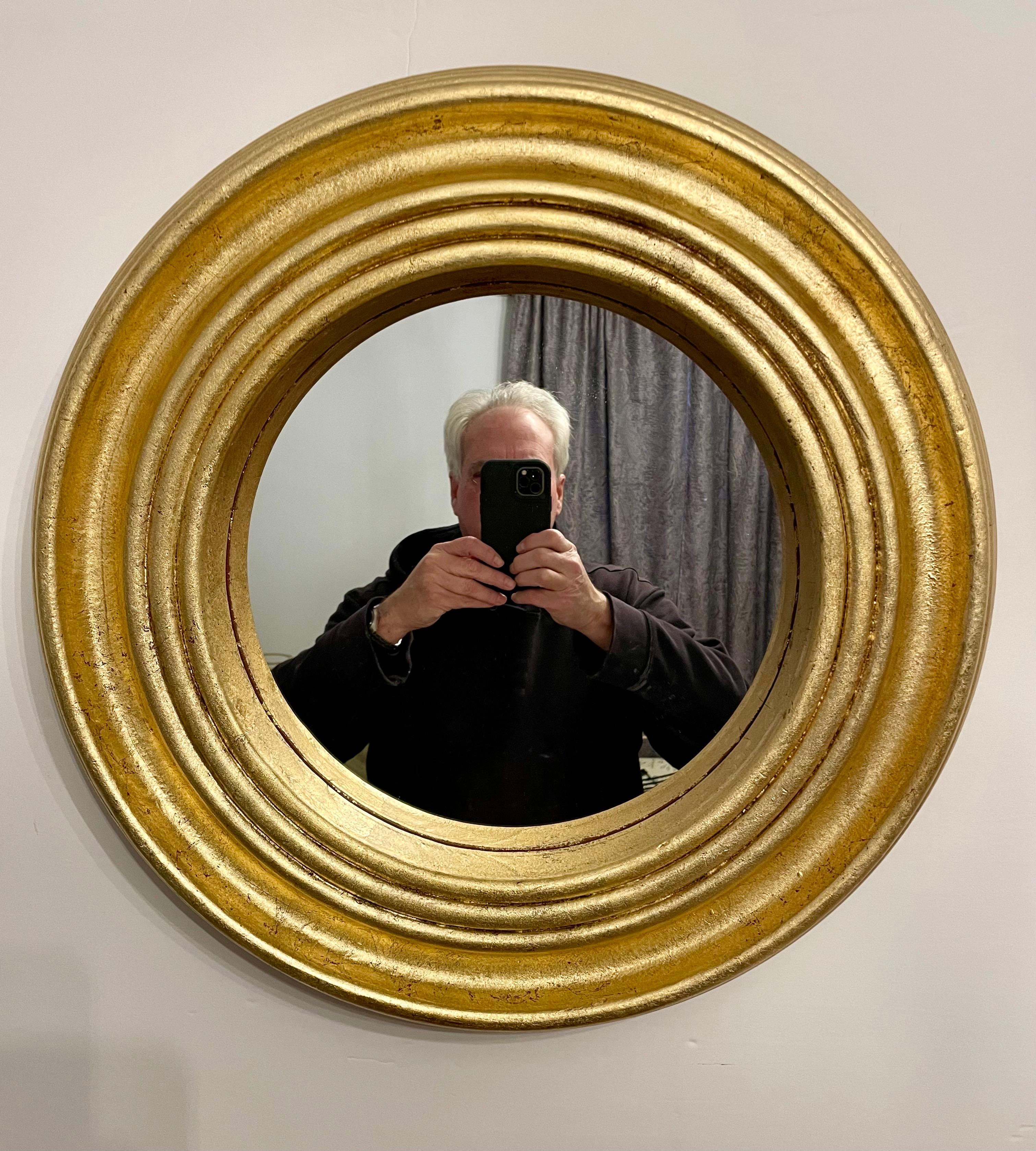 Hollywood Regency Round Deep Gilt Mirror For Sale
