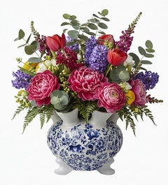 Set di vasi rotondi per tulipani in ceramica blu e bianca di Delft, 30 cm