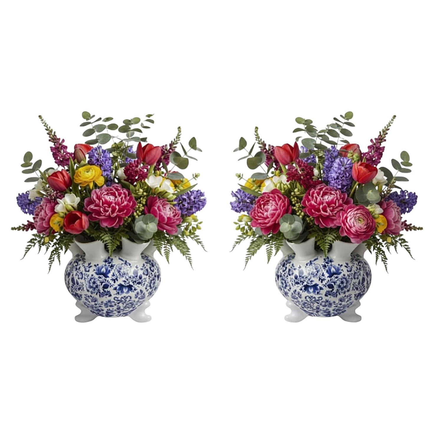 Round Delft blue-white ceramic tulip vase set, 30 cm