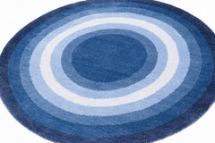 Round Denim Blue Pop Silk and Wool Accessory Rug John Bullseye by Joseph Carini