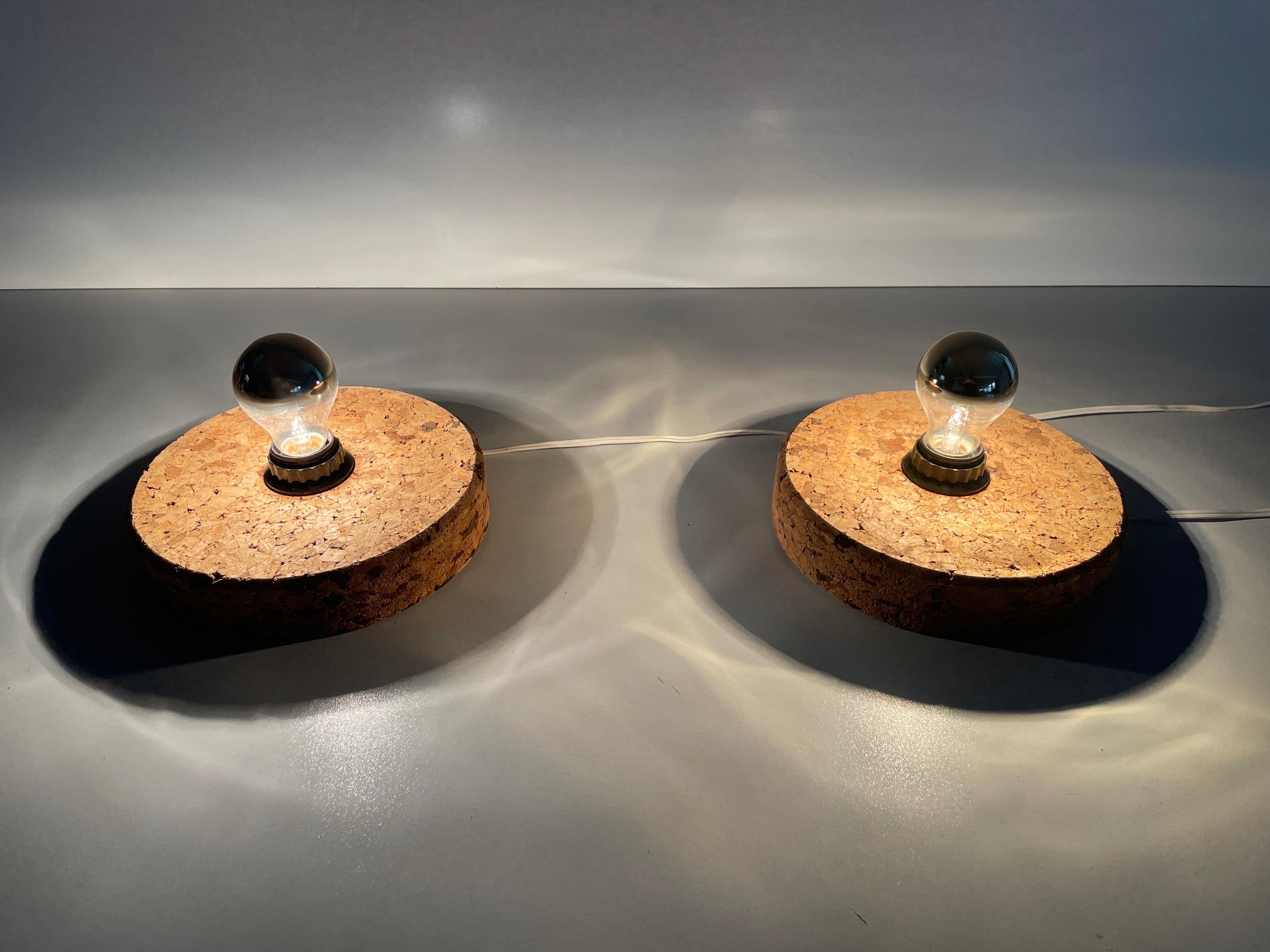 Coppia di lampade di design rotonde in sughero, anni '70, Germania in vendita 5