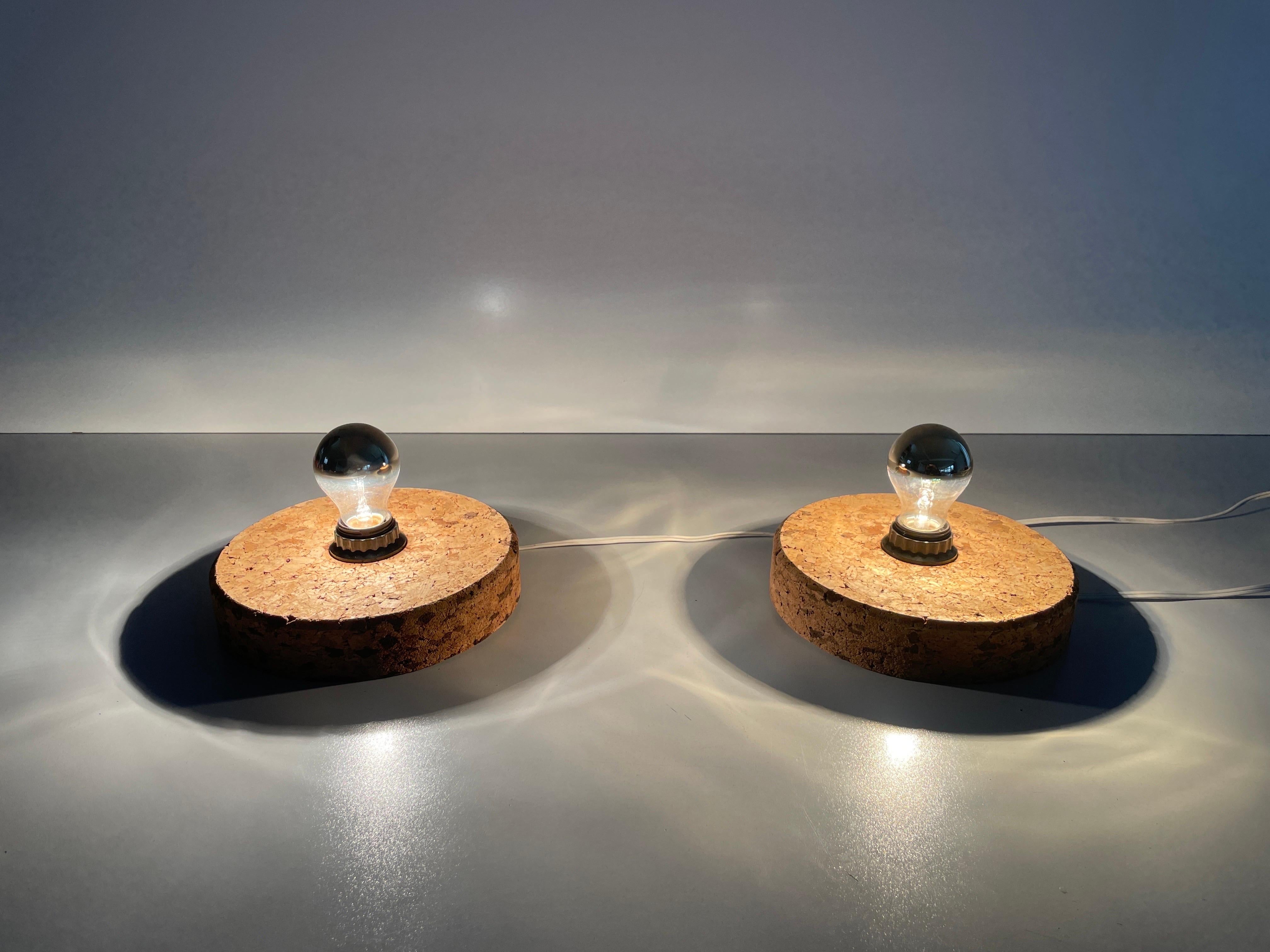 Coppia di lampade di design rotonde in sughero, anni '70, Germania in vendita 6