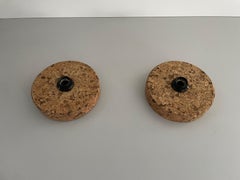 Round Design Cork Pair of Sconces, 1970s, Germany