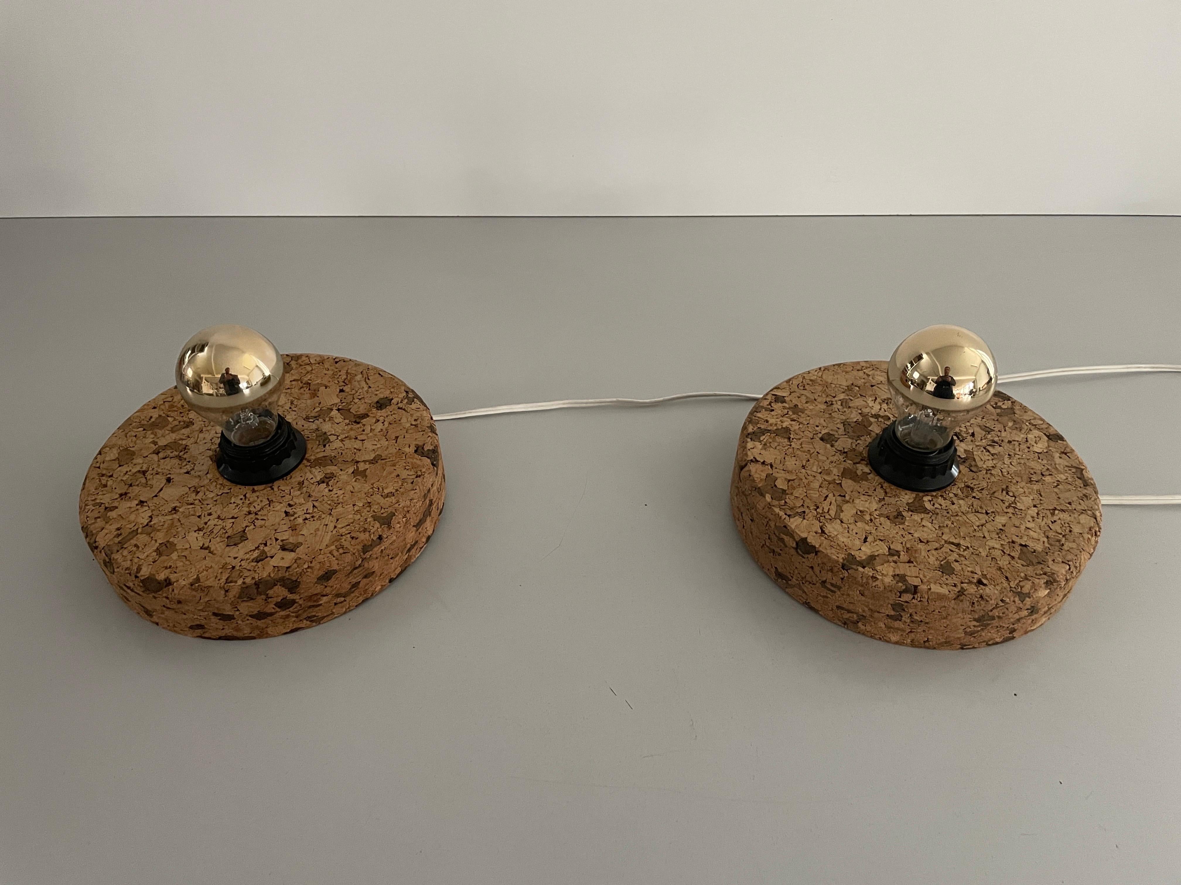 Coppia di lampade di design rotonde in sughero, anni '70, Germania in vendita 1