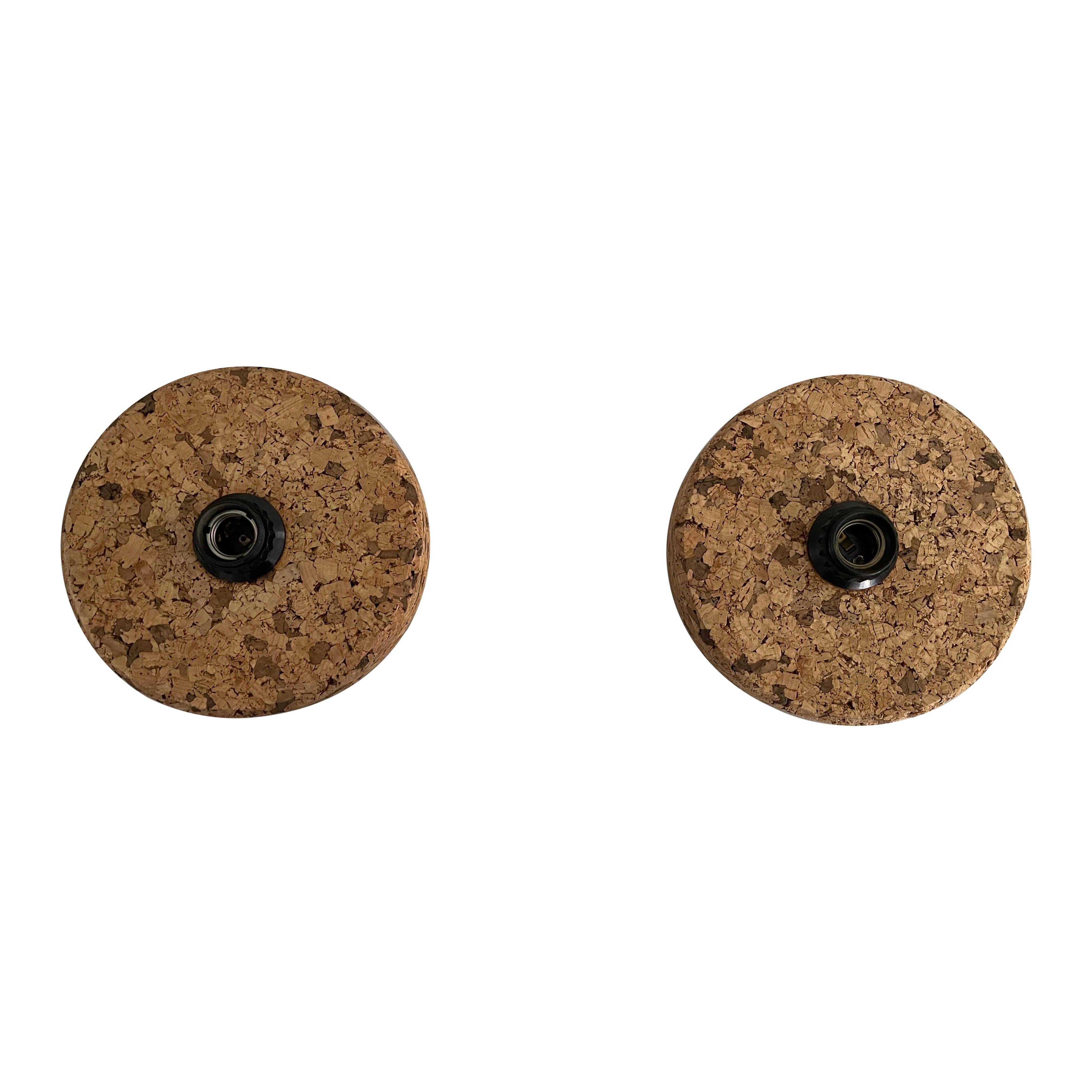 Coppia di lampade di design rotonde in sughero, anni '70, Germania in vendita