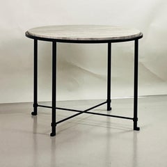 Round 'Diagramme' Side Table or Guéridon in Silver Travertine by Design Frères