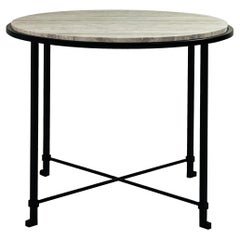 Tavolino rotondo 'Diagramme' o Guéridon in travertino argentato di Design Frères