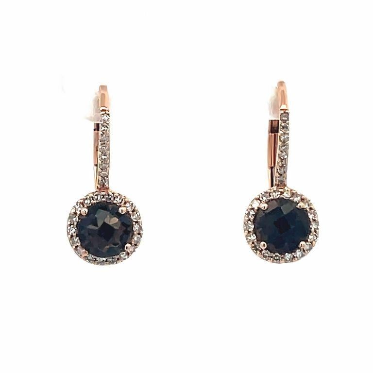 Round Cut Round Diamond 0.19CT & Smokey Quarts 0.98CT Earrings in 14K Rose Gold For Sale