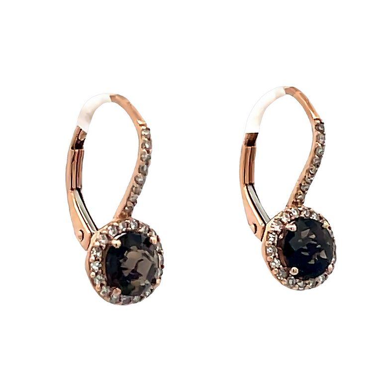Round Diamond 0.19CT & Smokey Quarts 0.98CT Earrings in 14K Rose Gold In New Condition In New York, NY