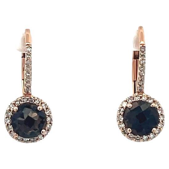 Round Diamond 0.19CT & Smokey Quarts 0.98CT Earrings in 14K Rose Gold For Sale