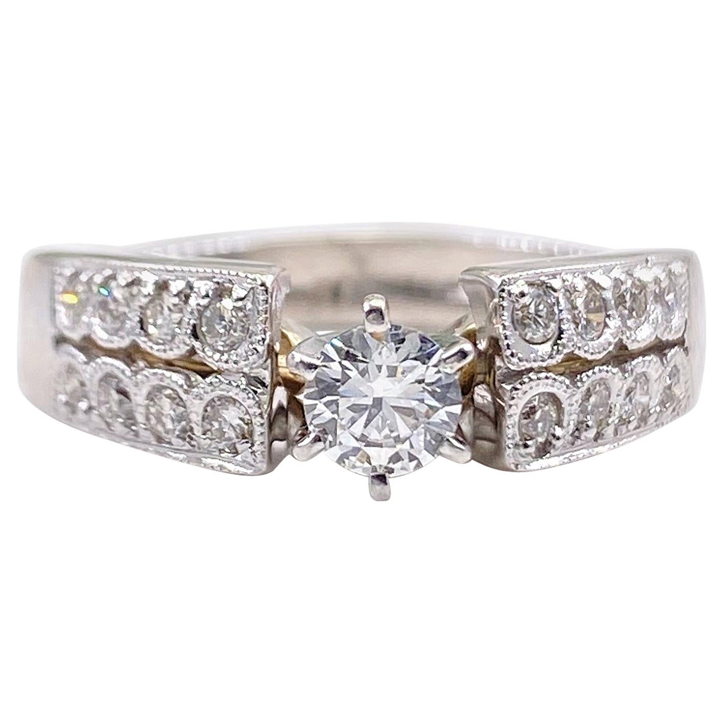 Bague de fiançailles en or blanc 14 carats avec diamants ronds de 0,59 carat