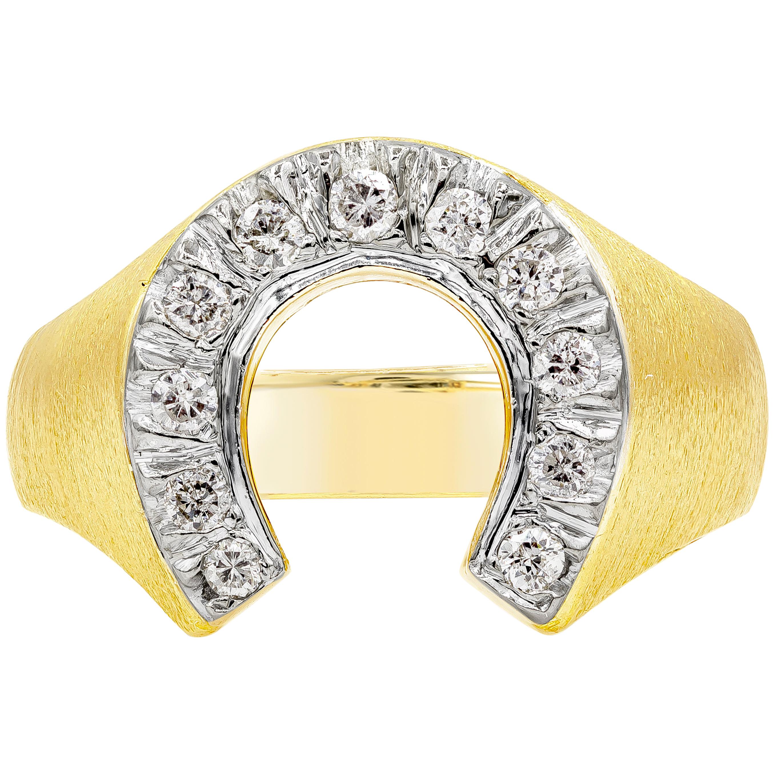 Vintage 0.40 Carats Brilliant Round Diamond Horseshoe Design Men's Ring For Sale