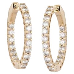 Round Diamond 14K (or 18k upon request) Gold Charm Hoops Earrings