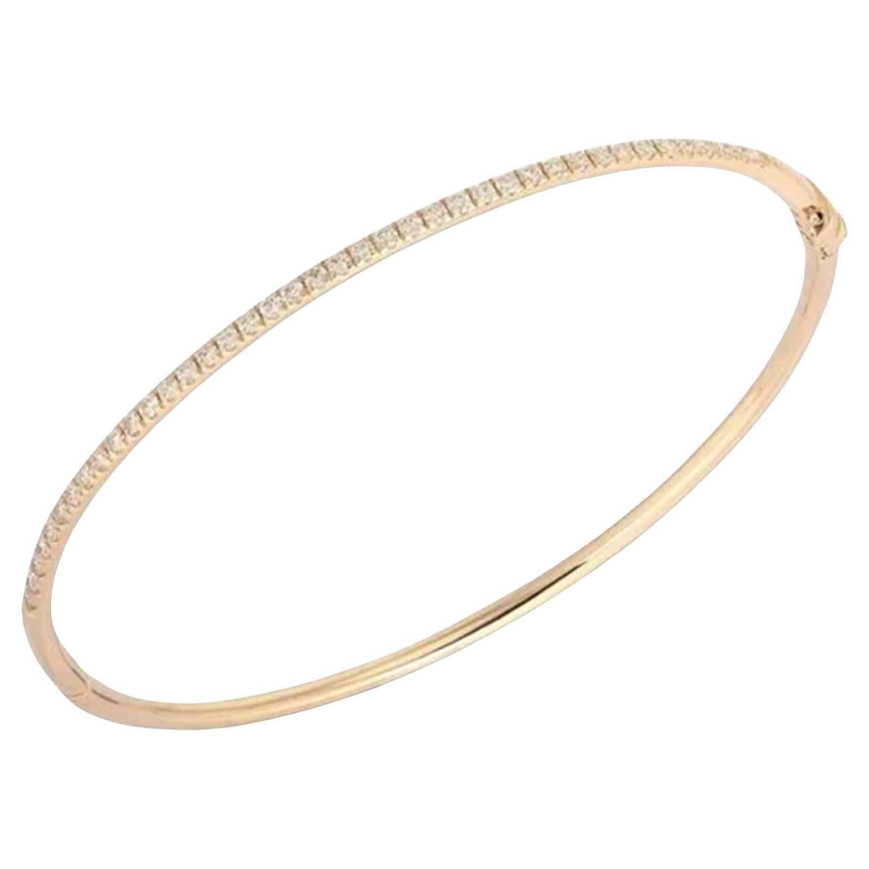 Round Diamond 14K (or 18k upon request) Gold Petite Micro Pave Bangle Bracelet For Sale