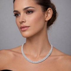 Round Diamond 14K (or 18k upon request) White Gold Cuban Link Necklace