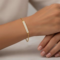 Pulsera de diamantes redondos en barra de oro amarillo de 14 quilates (o 18 quilates bajo pedido)