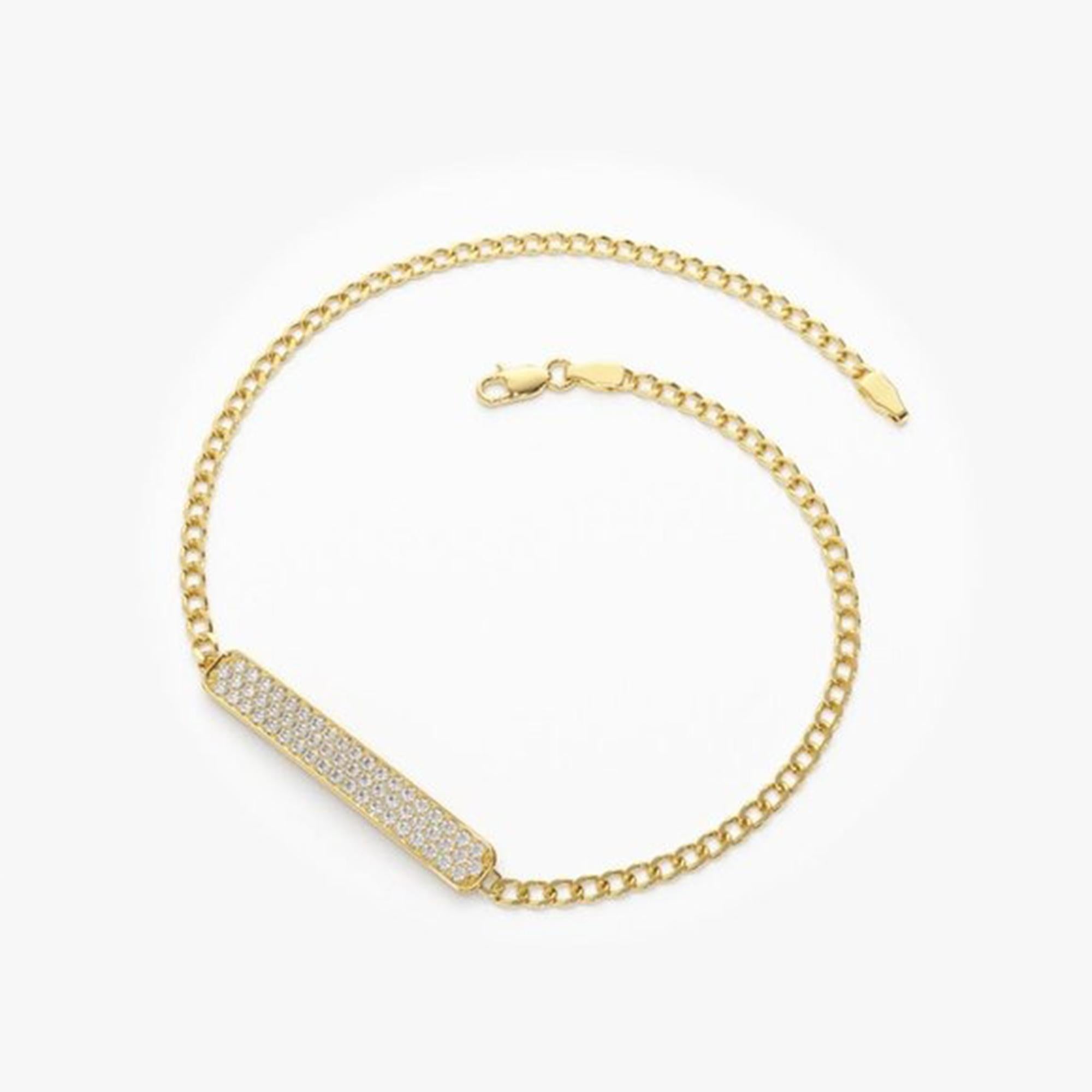 Moderne Bracelet en or jaune 14K (ou 18k sur demande) avec barre de diamants ronds en vente