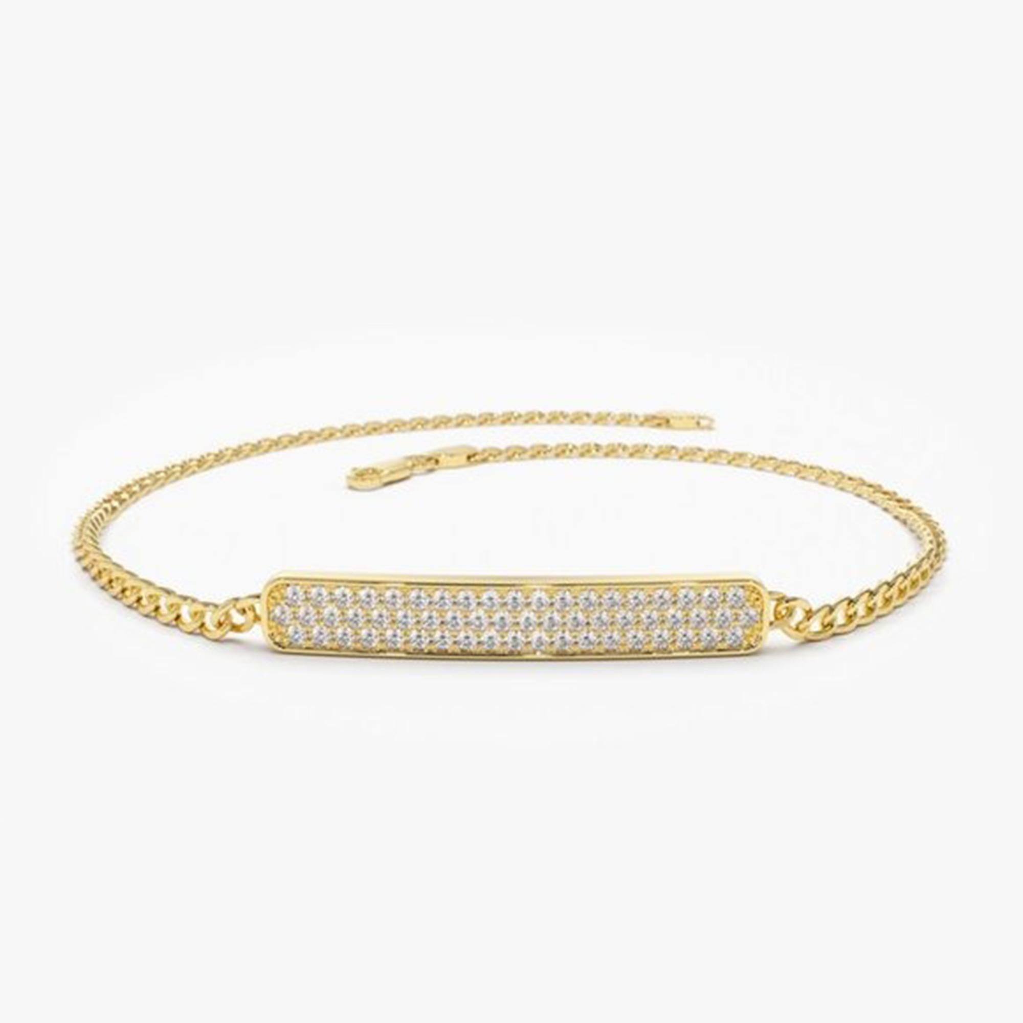Bracelet en or jaune 14K (ou 18k sur demande) avec barre de diamants ronds Neuf - En vente à Los Angeles, CA