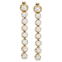 Round Diamond 14K (or 18k upon request) Yellow Gold Linear Drop Earrings