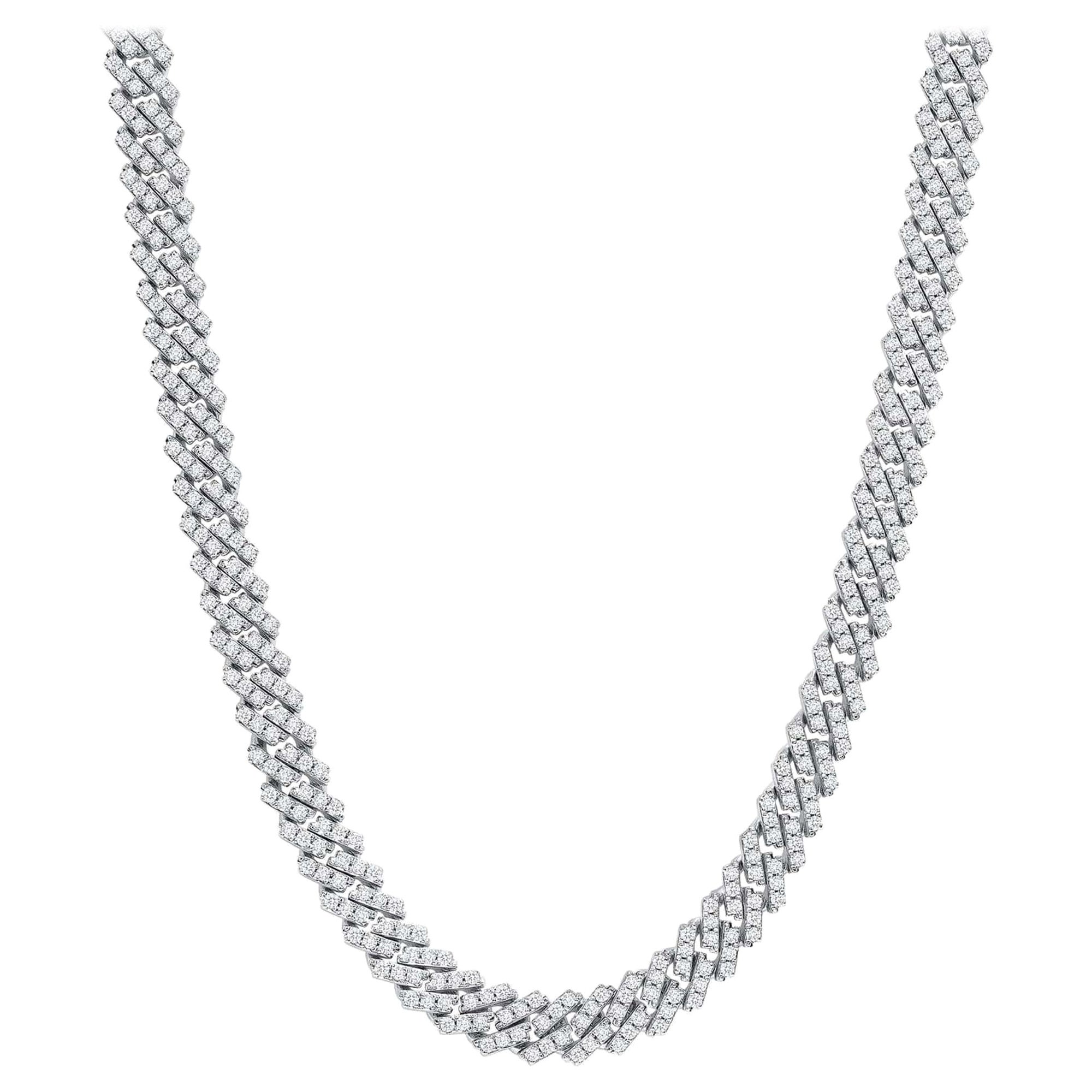 Runde Diamant 14K Weißgold Cuban Link Halskette