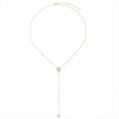 Round Diamond 14K Yellow Gold Baguette Lariat Necklace