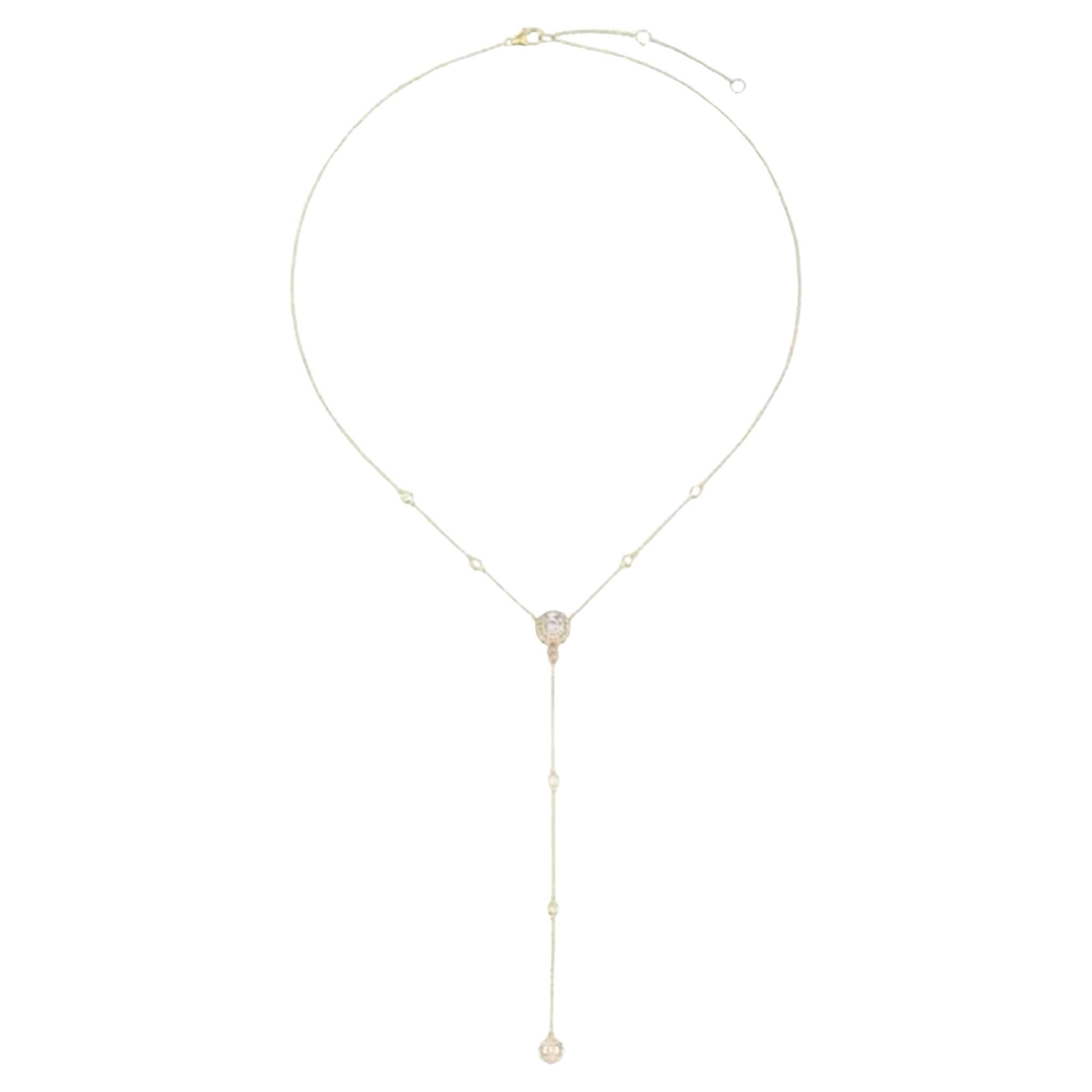 0.36ct Round & 0.26ct Baguette Diamond Lariat Necklace, 14K Yellow Gold