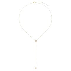 Round Diamond 14K Yellow Gold Baguette Lariat Necklace