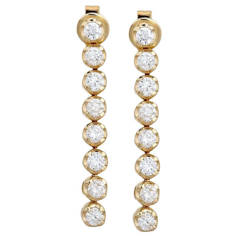 Round Diamond 14K Yellow Gold Linear Drop Earrings