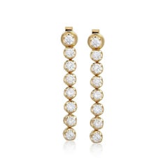 Boucles d'oreilles pendantes linéaires en or jaune 14K avec diamants ronds