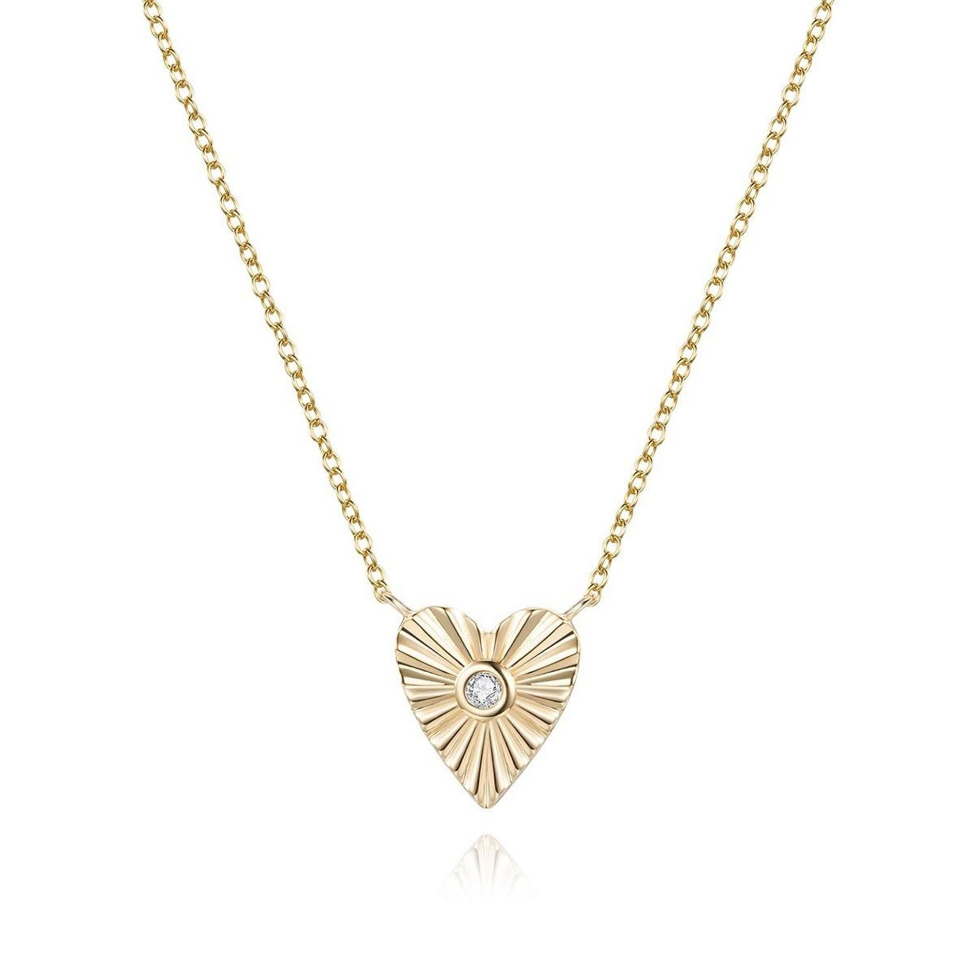 Collier cœur en or jaune 14 carats avec diamants ronds