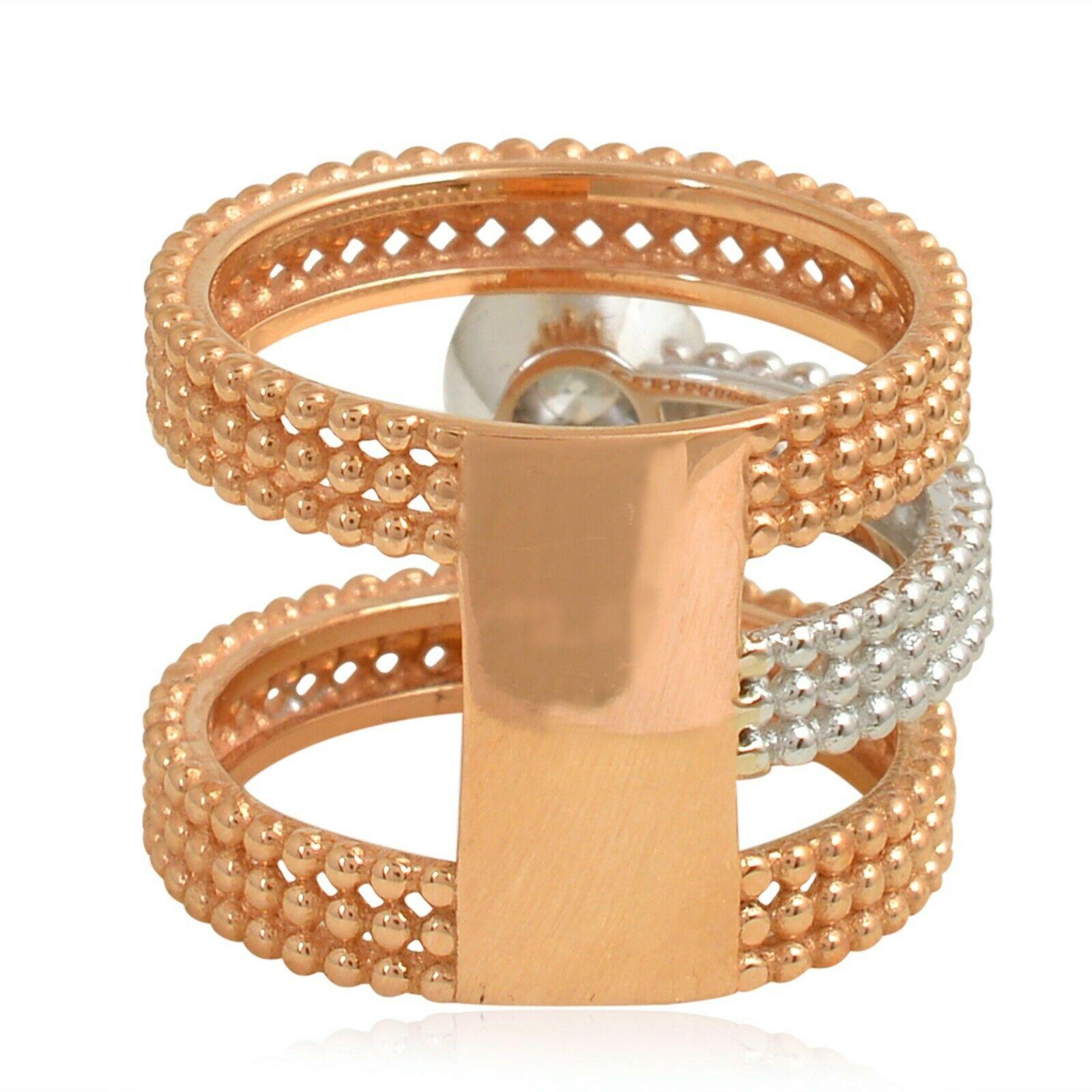 Moderne Bague à double anneau en or 18 carats avec diamants ronds et perles en vente