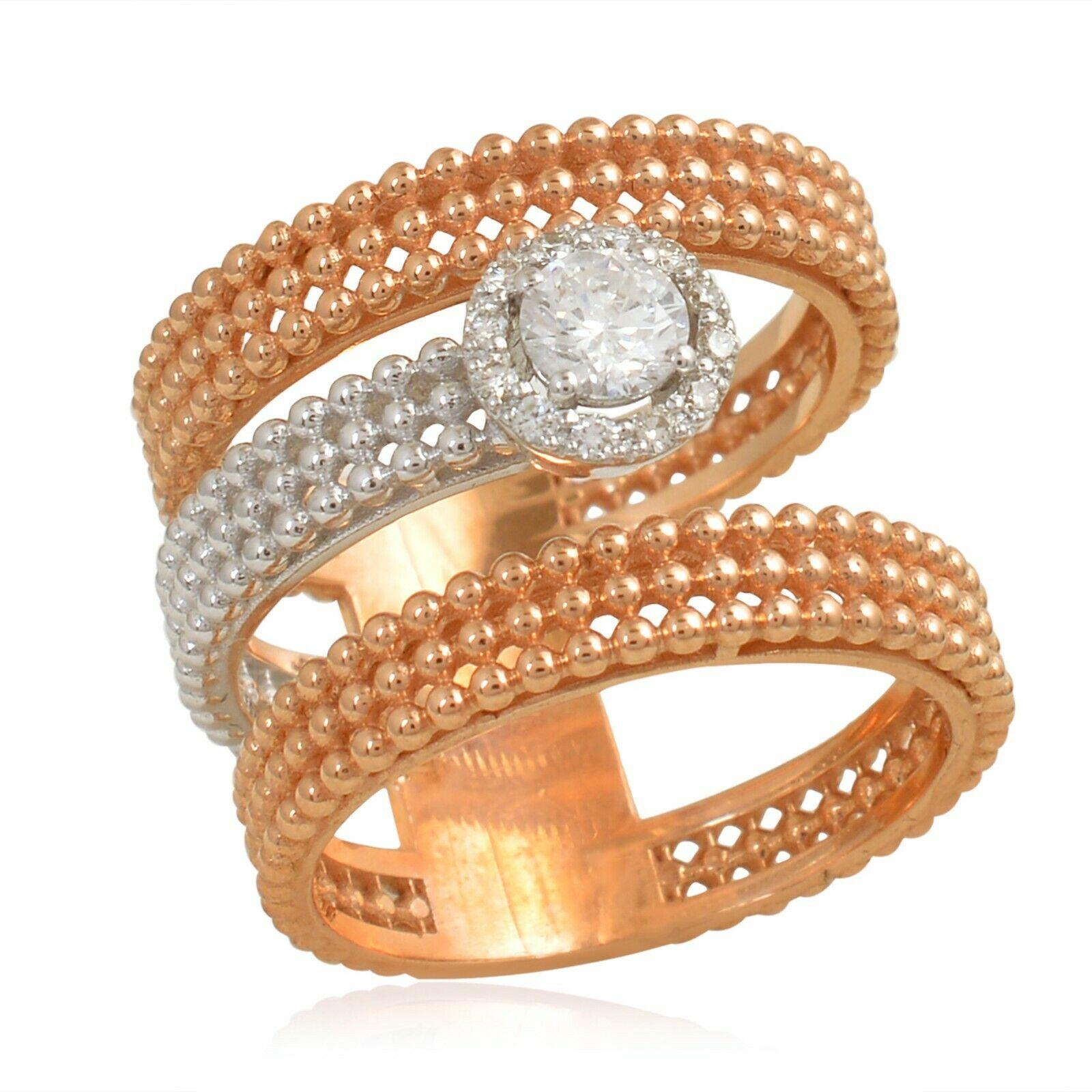 Taille mixte Bague à double anneau en or 18 carats avec diamants ronds et perles en vente