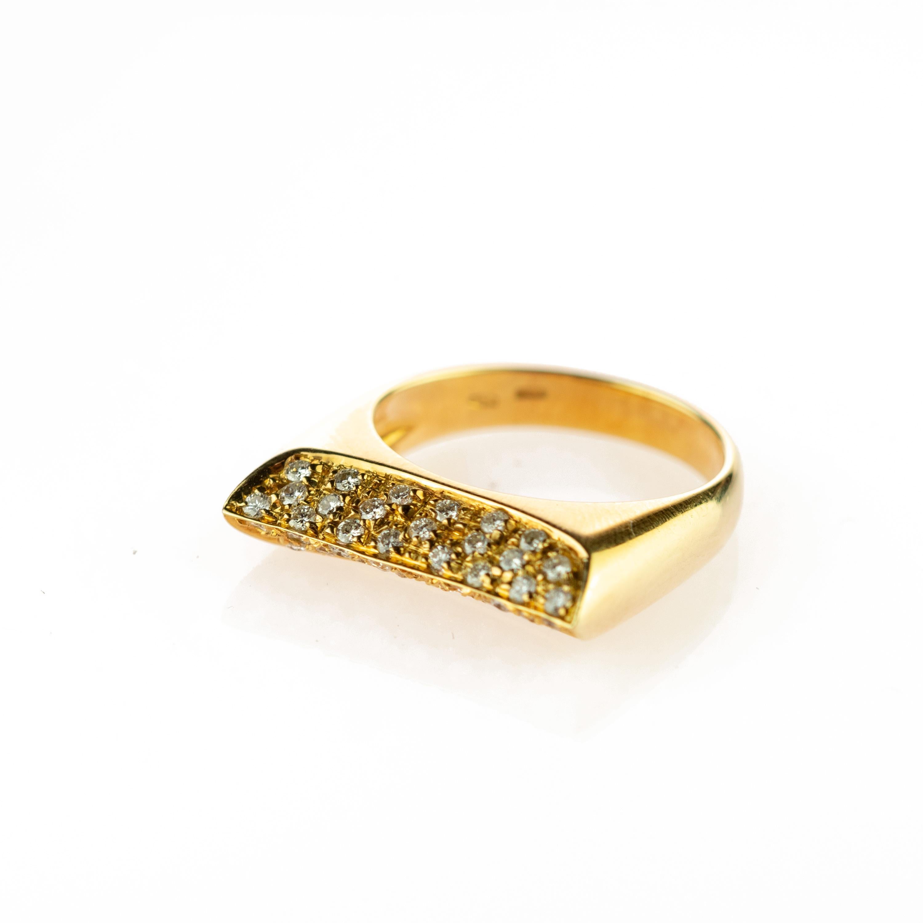 Round Diamond 18 Karat Yellow Gold Semi Square Band Handmade Deco Cocktail Ring For Sale 4