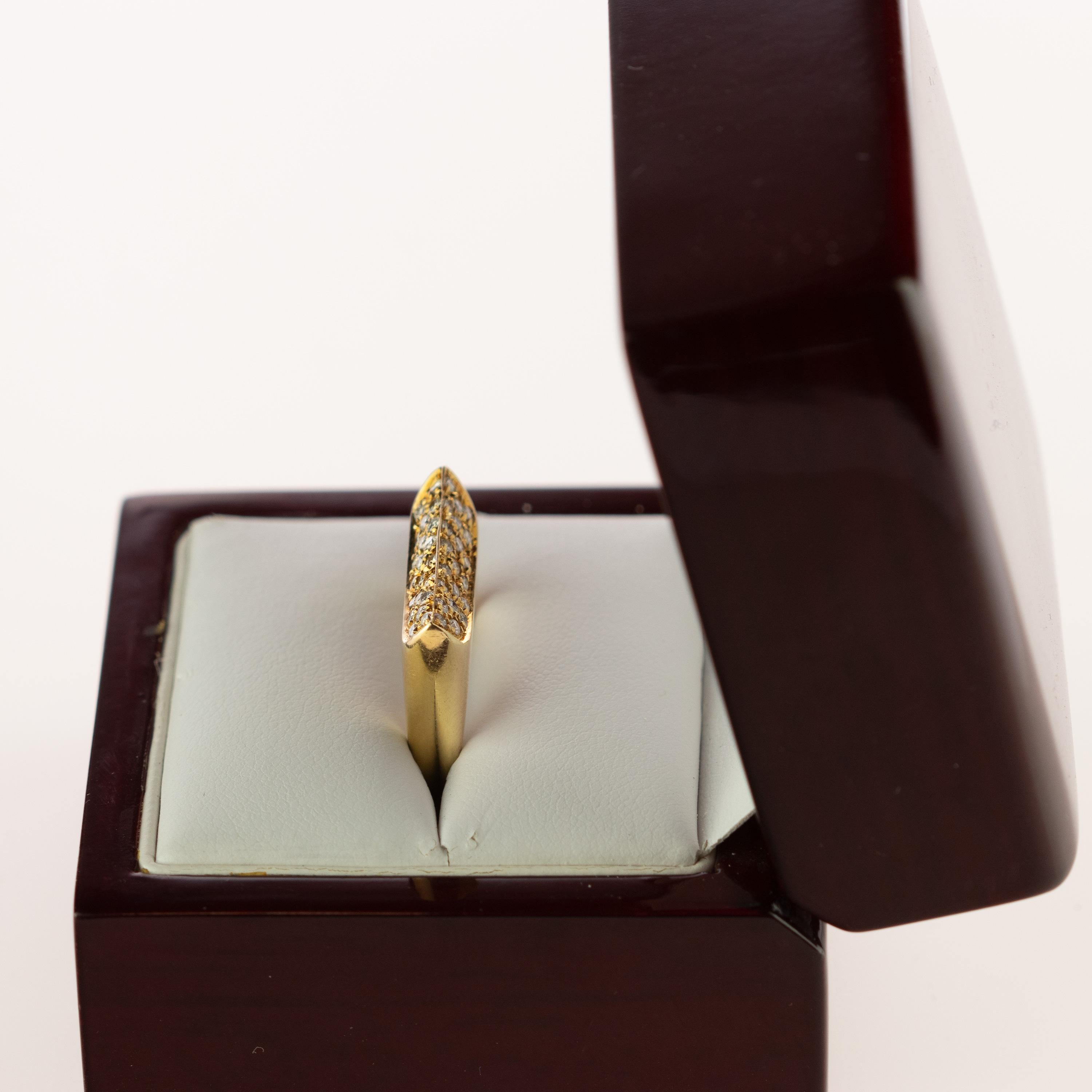 Round Diamond 18 Karat Yellow Gold Semi Square Band Handmade Deco Cocktail Ring For Sale 6